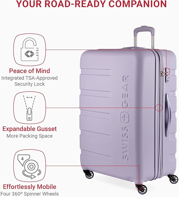 SwissGear 7366 Hardside Expandable Luggage with Spinner Wheels, Evening Haze, Checked-Large 27-Inch