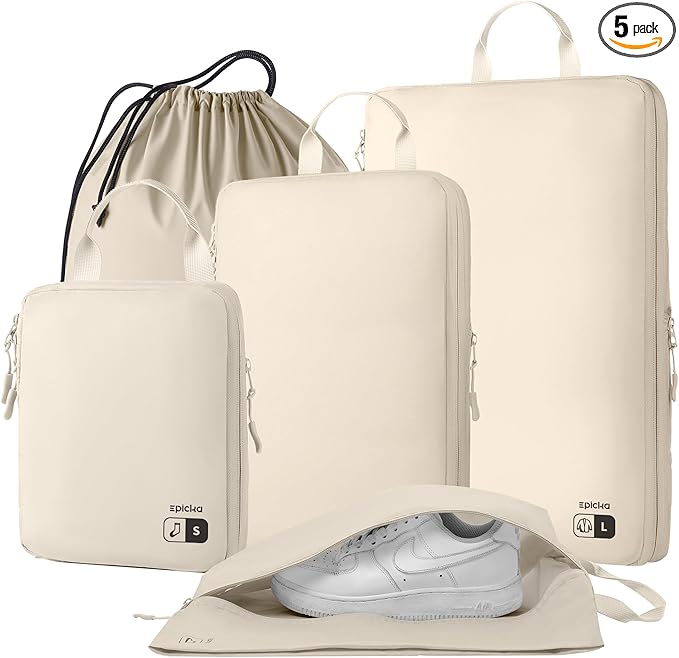 EPICKA 5 Set Ultra-Lightweight Compression Packing Cubes - Water Resistant Durable Travel Organizers Bags, Expandable Travel Accessories for Carry on, Luggage, Suitcase, Backpack