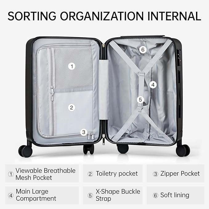 MILADA 20 inch Carry On Luggage 22x14x9 Airline Approved With Wheels Carry On Suitcase Travel Luggage With TSA Approved Carry On Luggage Carry On Bag Hard Shell Suitcases,Bamboo Green