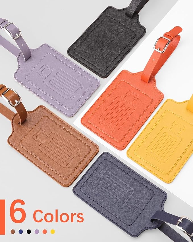 Teskyer Luggage Tags for Suitcases, TSA Approved with Privacy Protection Cover, Premium Faux Leather Bag Tags for Travel - 4 Pack, Purple