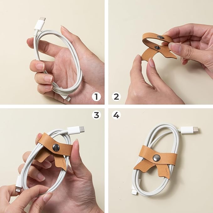 SenseAGE 5 Pack Cord Organizer, Bow Cord Keeper, Cable Organizer USB Holder, Leather Cable Management, Cable Straps, Earphone Winder, Storage Straps for Electronics, Earbuds (Dusty Rose, Small)