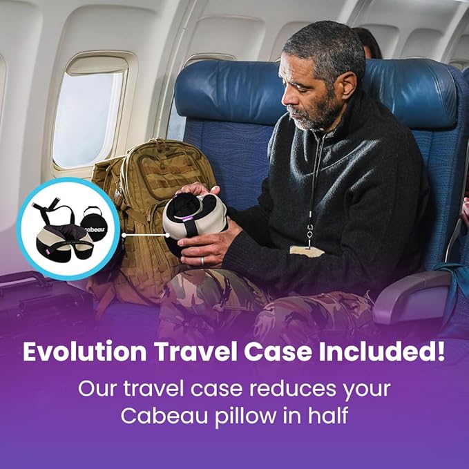 Cabeau Travel Neck Pillow for Airplanes – The Neck’s Evolution, TNE S3 – Supportive Memory Foam Design for Long Haul Flights – Attachable Seat Straps and 360° Support (Vegas Neon Yellow)