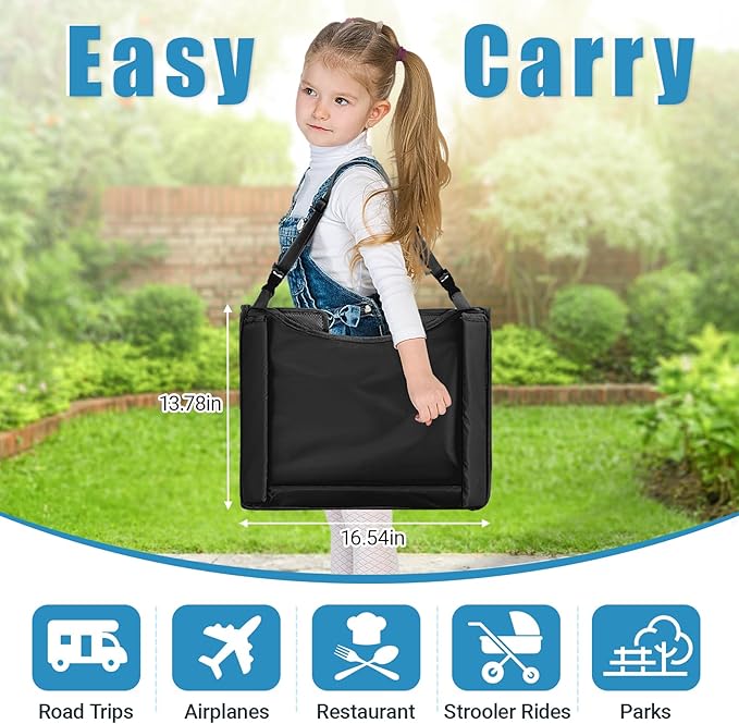 Children Auto Lap Pad - Travel Tray Tablet Holder，Car Seat Lap Tray for Toddlers, Kids，Use on Airplanes, Road Trips, Lap Desk，Tablet Holder and Carry Bag (Black)