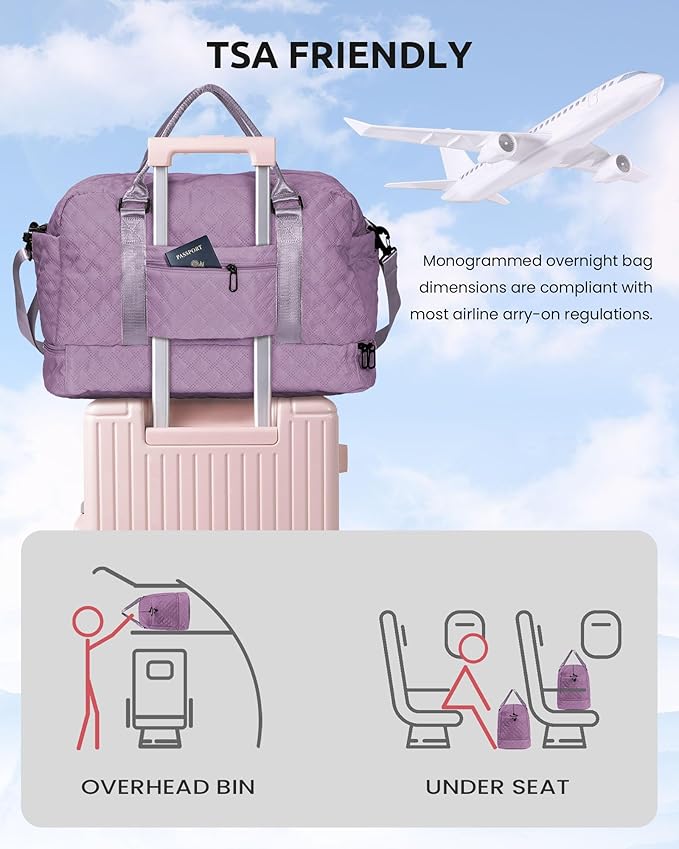 Gifts for Teen Girl-Initial Duffle Bag with Shoe Compartment, Personalized Weekender Bag, Monogram Overnight Bag, Travel Bag with Makeup Bag，Birthday Gift Birthday Gifts for Sister (Letter H)