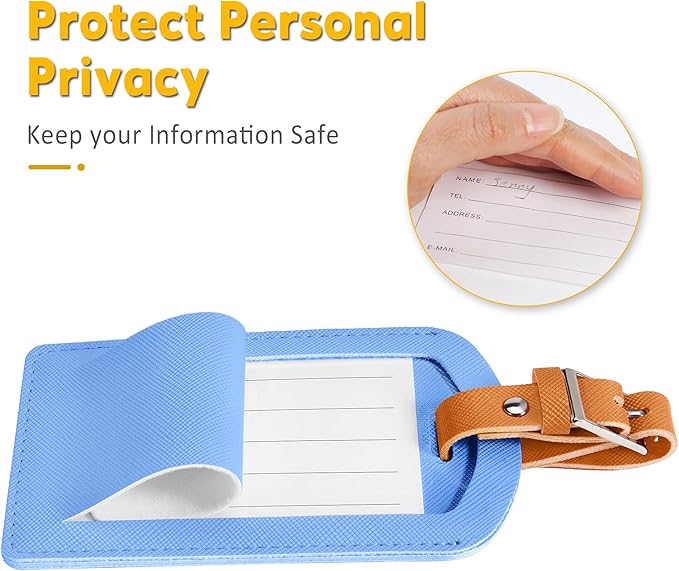 3 Pack Luggage Tags for Suitcases, TSA Approved Bag Tags, Baggage Tags with Privacy Protection, Travel Essentials Luggage Accessories, Blue & Brown