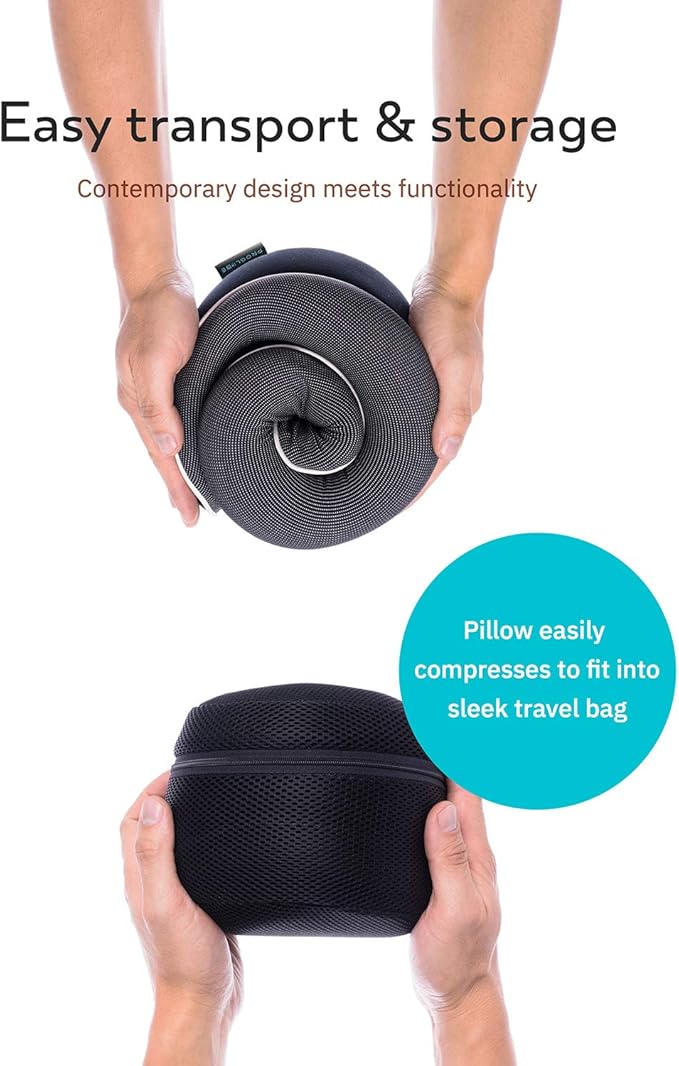 Travel Neck Pillows for Airplanes, Sleeping Essentials for Long haul Flights, 360° Head Support, Car and Airplane Kit with 3D Contoured Eye Mask, Earplugs and Luxury Mesh Bag (Adult, Grey)