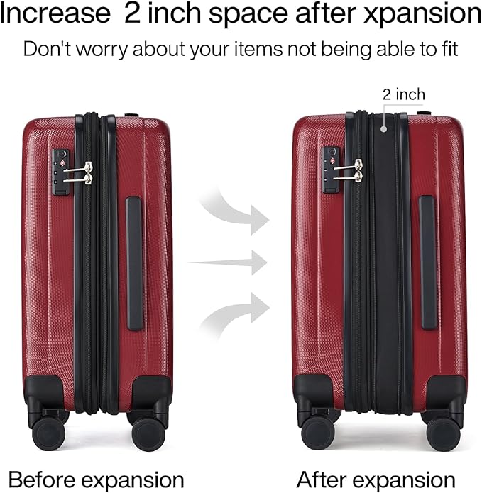 Hanke 29 Inch Expandable Checked Luggage Lightweight PC Hard Shell Luggage Suitcases with Wheels Tsa Luggage Rolling Large Suitcase Travel Luggage Bag for Study Abroad(Burgundy)