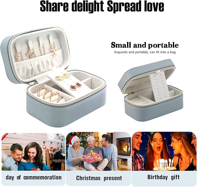 Travel Jewelry Case Bulk Of 2 For Women Weekend,Gold Zip, PU Leather Compact Jewelry Organizer For Earring Bracelets Blue Travel Jewelry Box Set Perfect For Small Bridesmaid Jewelry Box Gift