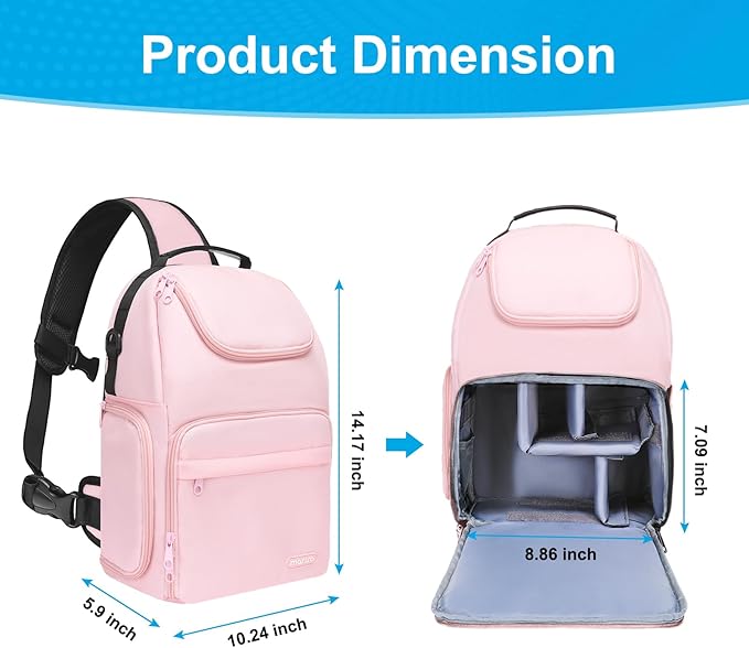 MOSISO Camera Sling Bag, DSLR/SLR/Mirrorless Camera Case Crossbody Photography Backpack with Tripod Holder&Removable Modular Inserts&PU Handle Compatible with Canon/Nikon/Sony, Pink
