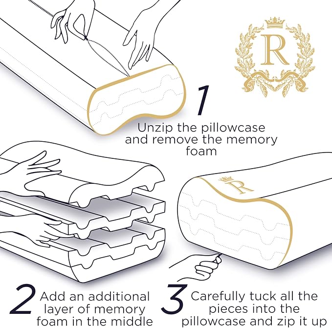 Memory Foam Pillow, Cervical Pillow, 4-Layer Queen, Contour Pillow, Side Sleeper, Neck Support, Pillow for Neck Pain, CertiPUR-US