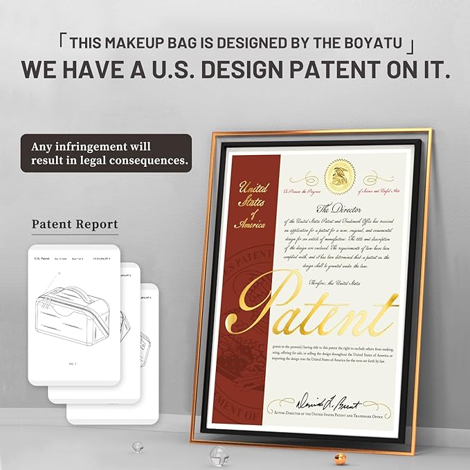 BOYATU Travel Makeup Bag Organizer Cosmetic Bag: 3 Pcs Set Make up Bags for Women with Handle - Waterproof Vegan Leather Toiletry Bags with Comparments (01-Black)