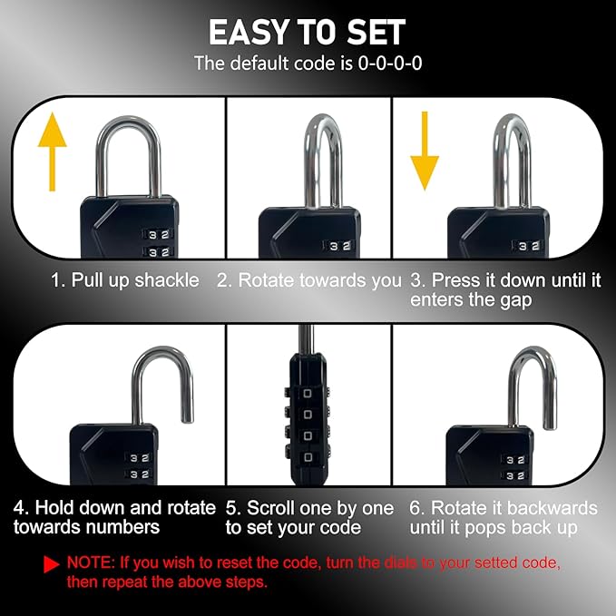 LAFENLIN 2 Pack Combination Locks, Locker Locks with Writable Tag, 4 Digit Padlock for Cases, Gym, Backpack, Backyard Gate, Fence, Hasp, Indoor, Outdoor Gate Lock, Weatherproof (Black - NO Key)