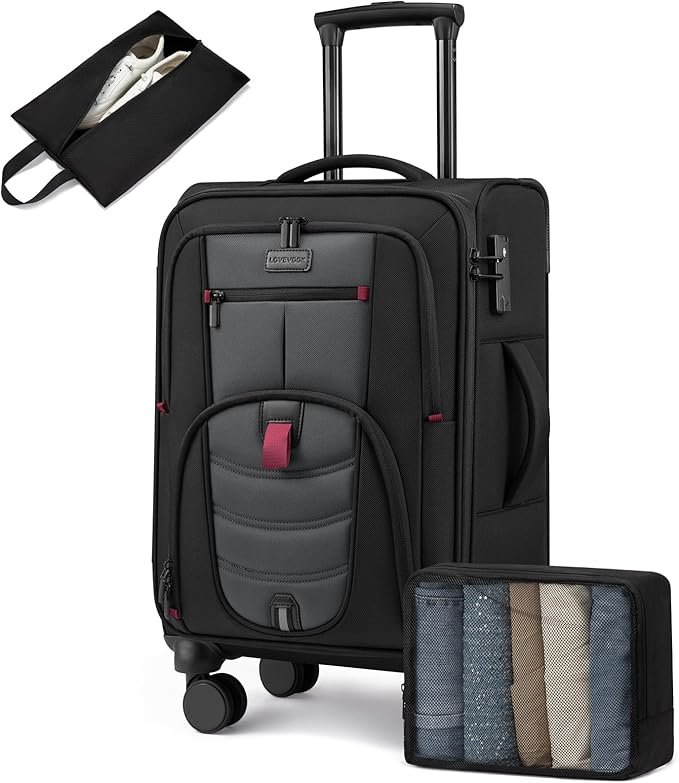Carry On Luggage 22x14x9 Airline Approved, 22-Inch Suitcases with Spinner Wheels, Softside Carry-on Luggage with TSA Lock for Men Women Business Trip, Lightweight Large Capacity Luggage for Travel