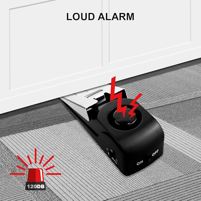 3 Pack Door Stop Alarm, Door Stopper with 120DB Security Alarm, Floor Wedge Door Stop Siren, Door Security Devices for Traveling, Apartment, Hotel and Home, Black