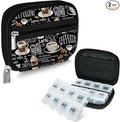 Serfeymi Weekly Travel Pill Organizer Pill Case for Purse with Removable 7 Day Pill Box, Fashionable Travel Medicine Organizer Pill Container for Medicine, Vitamin, Supplement - Black 02 + Pill Box