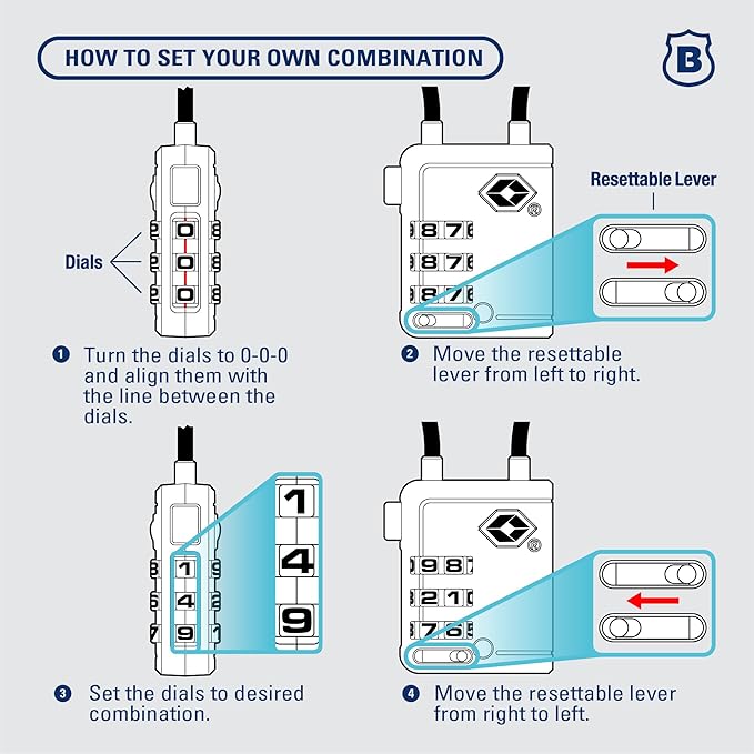 Brinks TSA Accepted Indicator Luggage Lock, Black - Ressetable Combination, New More Secure TSA008 Key, 4 Pack