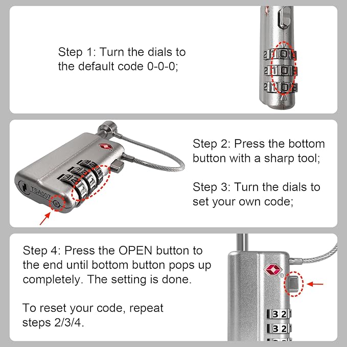 UPGRADED Gun Case Lock - Adjustable Alloy Handle, TSA Approved Gun Safe Lock, High Security Cable Locks, Secure Code Packlock for Gun Cases, Firearm Cases, Toolboxes, Travel Luggage, Silver