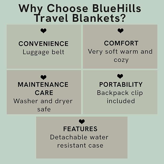 BlueHills Ultra Compact Travel Blanket Pillow in Portable Bag Case with Hand Luggage Belt & Backpack Clip Premium Cozy Soft Compact Pack Large Blanket for Airplane Flight Layover - Navy Blue C001