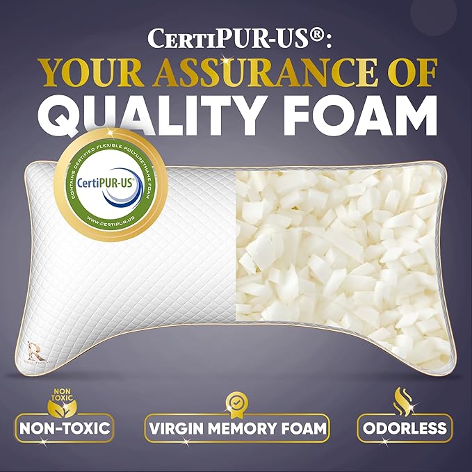 Royal Therapy Adjustable Shredded Memory Foam Pillows – 2-Pack Queen Size Set with Cooling Firm Cover for Side Sleepers
