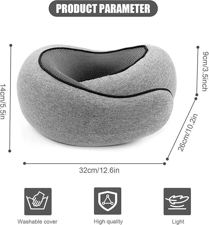RURING Travel Pillows for Airplanes, Travel Neck Pillow Travel Pillow, Neck Pillow Airplane Memory Foam 360 Degree Support Stowable Pillows for Airplanes Offices and Cars (Light Gray)