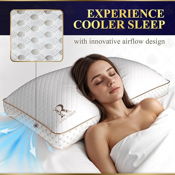 Royal Therapy Queen Memory Foam Pillow, Adjustable Shredded Odor-Free Pillow for Neck & Shoulder Pain Relief, Support for Back, Stomach, Side Sleepers, AirFlowPRO