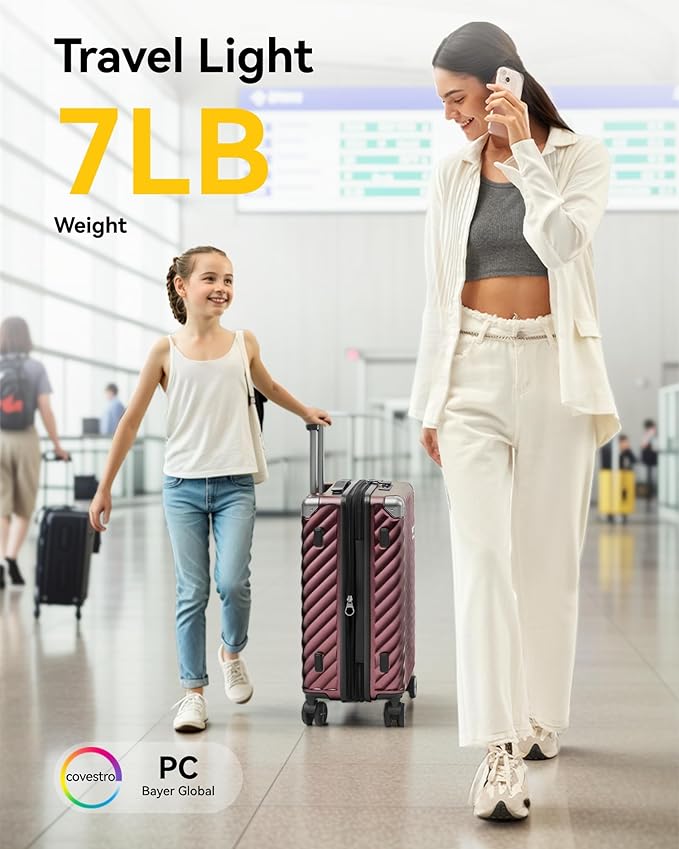 LUGGEX Luggage with Spinner Wheels, Polycarbonate Expandable Hard Shell Suitcase, Carry On 20 Inch, Navy