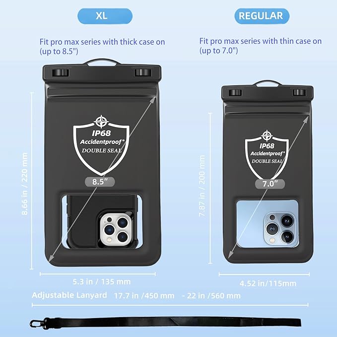 AiRunTech Waterproof Phone Pouch,Floating Waterproof Phone Case with Adjustable Lanyard,Beach,Cruise,Vacation Essentials,Summer Travel Phone Protector-2 Pack(Black + Pink)