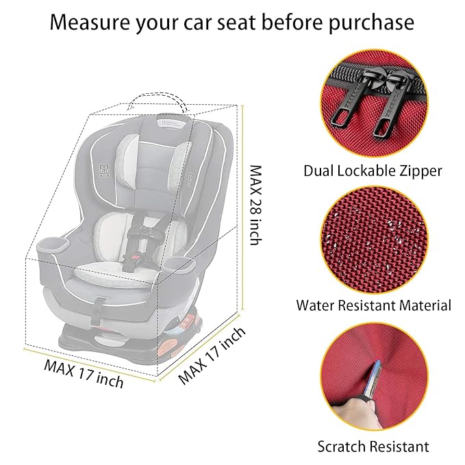 YOREPEK Car Seat Travel Bag, Padded Car Seats Backpack for Air Travel, Heavy Duty Carseat Travel Bag for Airplane, Airport Gate Check Bag (Red)