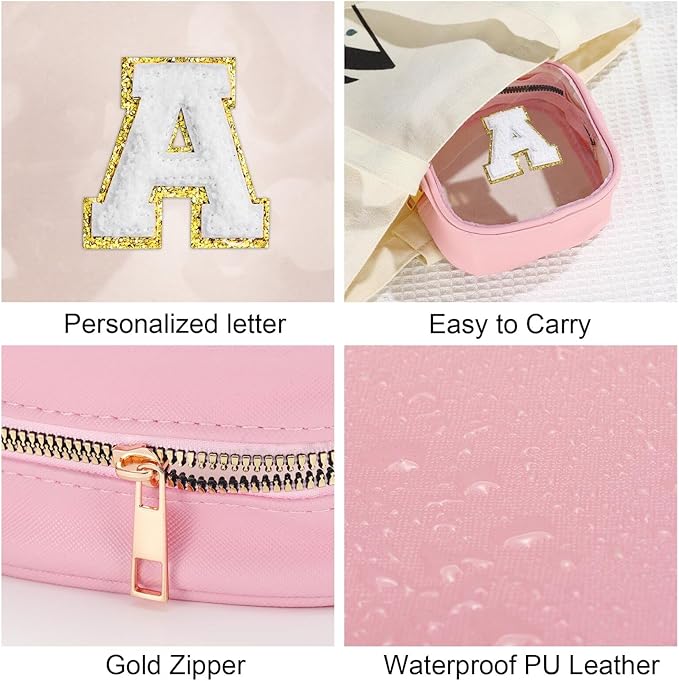 YOOLIFE Mini Initial Makeup Bag | Travel Toiletry Bag | Clear Makeup Bag | Travel Essentials Gifts for Women Teen Girlfriend Teacher Birthday Gifts Clear Toiletry Bag Small Mini Cosmetic Bag Pink S