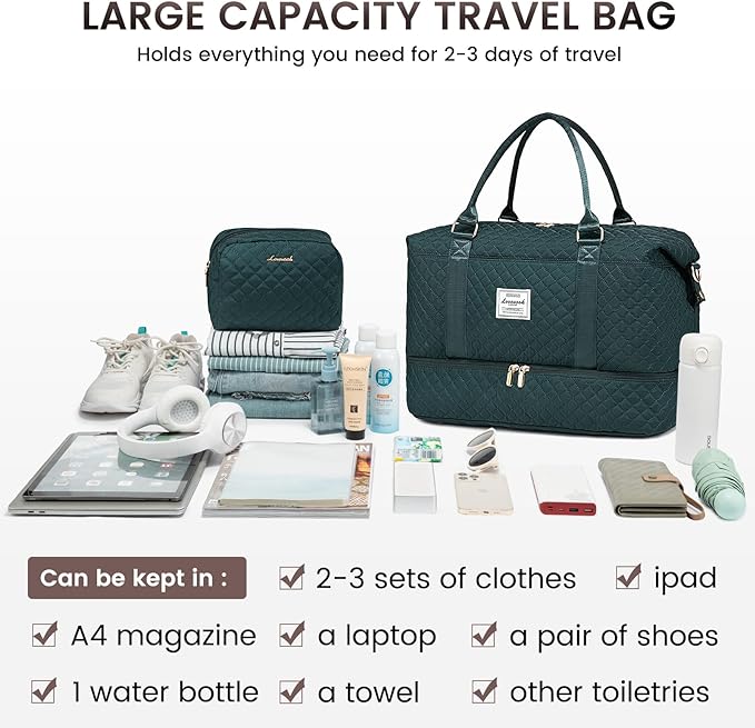 LOVEVOOK Travel Duffle Bag,Weekender Bags for Women with Shoe Compartment，Carry on Overnight Bag with Toiletry Bag,Gym Duffel Bag with Wet Pocket, Hospital Bags for Labor and Delivery