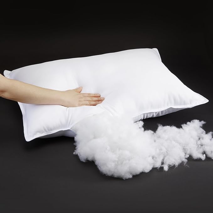 Amazon Basics Down Alternative Bed Pillow, Medium Density for Back and Side Sleepers, Queen - Pack of 2, White, 30 in L x 20 in W