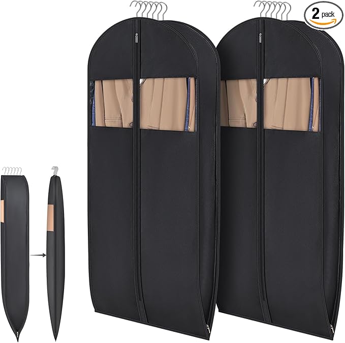 Syeeiex 54'' Space Saving Hanging Garment Bag with Self Compression Zipper(2PCS) - Save 50% Space, Garment Bags for Hanging Clothes with 8'' Gussets, Can Hold 6 Down Coats, 8 Winter Coats or 20 Shirts