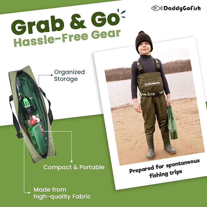 DaddyGoFish Kids Fishing Pole - Rod Reel Combo Tackle Box Starter Set - First Year Small Gear Kit for Boys Girls Toddler Youth Age Beginner Little Children