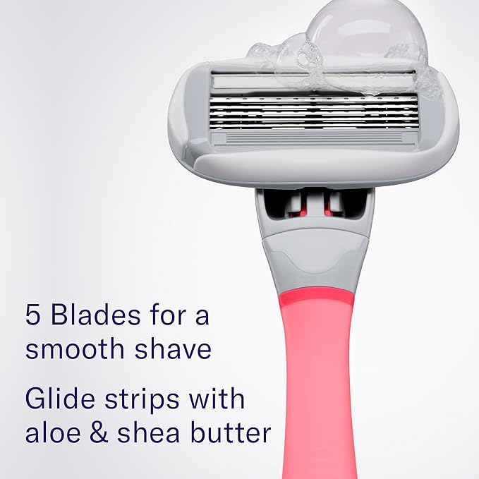 Flamingo Shaving Razor Set for Women - Original Razor Handle, 4 Blade Refills, and Shower Holder - Pink