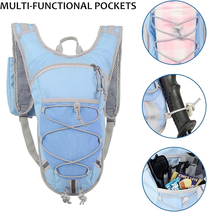 Lightweight Hydration Backpack 2L Water Bladder Pack for Running, Cycling, Hiking – Anti-Theft Water Backpack with Phone Holder, Trekking Pole Holder & Reflective Strips for Men & Women