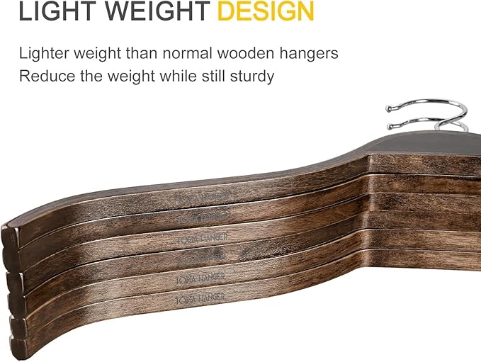 TOPIA HANGER Slim Wooden Hangers with Extra Soft Non-Slip Rubber Grips, 30-Pack High-Grade Fashion Hanger No Shoulder Bump for Sweater, Camisole, Jacket, Dress, Coat (Antique)-CT15A30