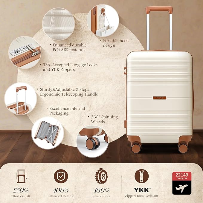 Luggage Sets with spinner wheels, PC+ABS Hard Shell Travel Luggage,Lightweight Carry-on suitcases with TSA Lock,YKK Zippers (Dark Green, 5 piece sets(20/24/28/DB/TB))