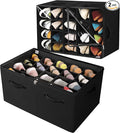 Shoe Organizer for Closet 2 Pack, Foldable Shoe Box with Adjustable Divider and Clear Cover, Space Saving Shoe Storage Organizer Cabinet with Reinforced Handles, Fits 40 Pair, Black, TP11B
