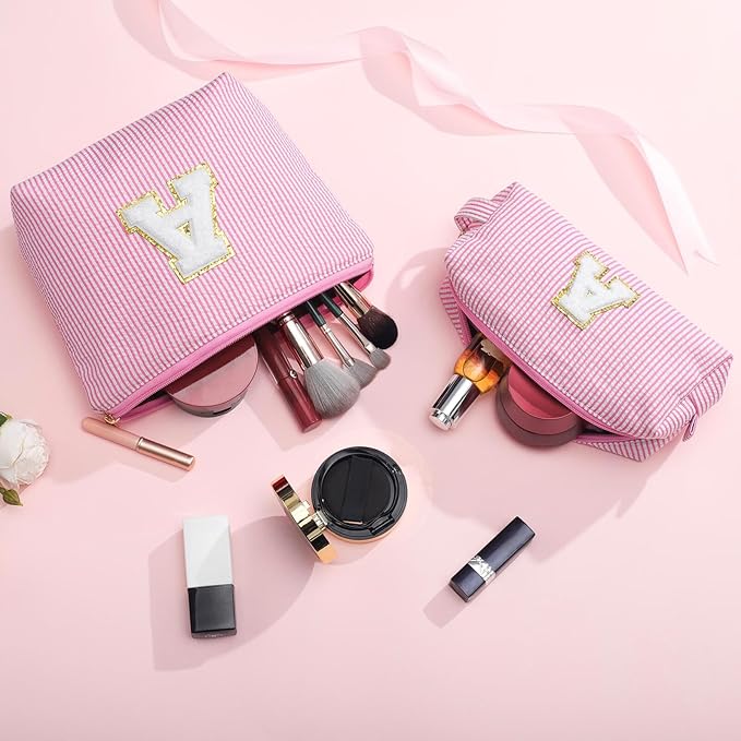 YOOLIFE Mothers Day Gifts for Women Girls- Pink Preppy Makeup Bag Best Friend Birthday Gifts Graduation Teacher Gifts Wedding Gifts Bridesmaid Gifts Daughter Teacher Wife Gifts Teen Girl Gifts M