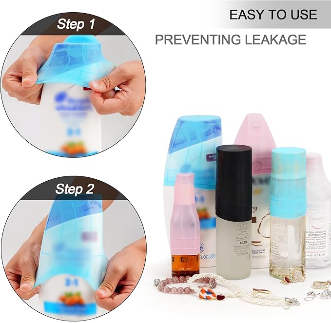 Travel Hanging Toiletry Bag for Women and Men, with 8 Leak Proofing Silicone Bottle Covers, Waterproof Makeup Accessories, Cosmetic Essentials, Toiletries Dopp Kit Set with Jewelry Organizer, Grey