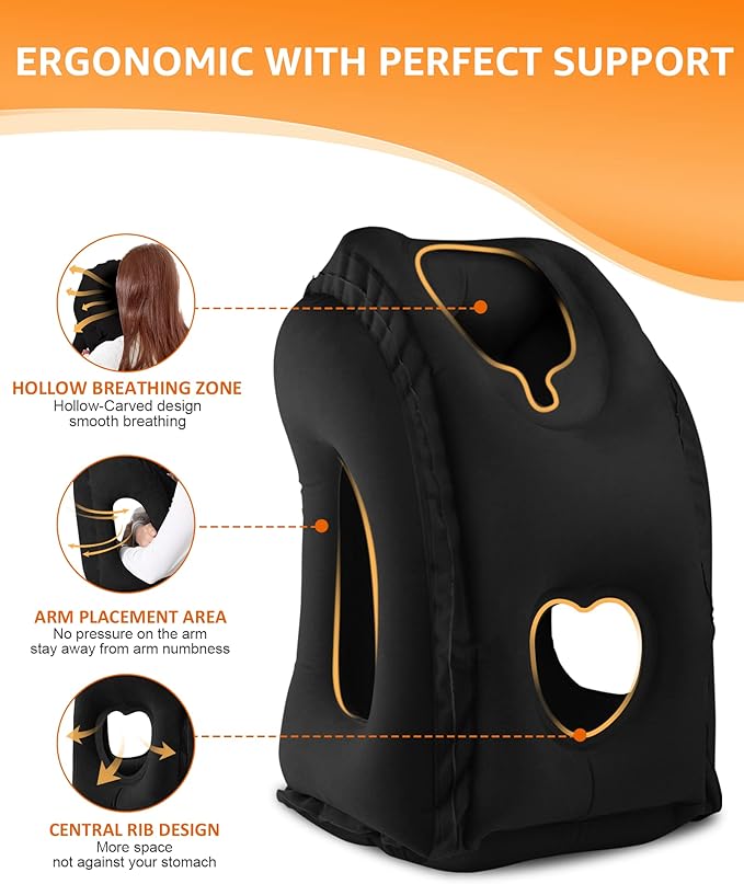 Sunany Travel Pillow, Inflatable Neck Pillow Used for Airplanes/Cars/Buses/Trains/Office Napping with Eye Mask/Earplugs (Balck)