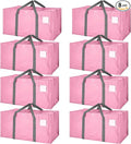 8 Pack Extra Large Moving Bags Heavy Duty Packing Bags with Extra Long Handles and Zippers Storage Totes for College Students Room Dorm Essentials Packing Supplies(Pink)