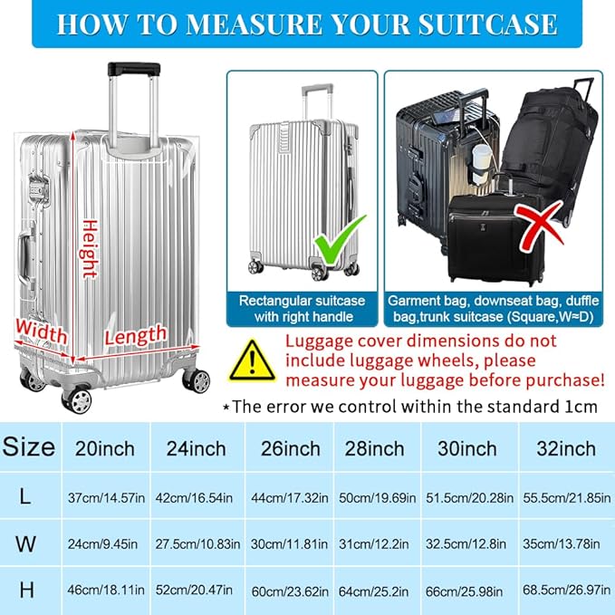 Yotako Clear PVC Suitcase Cover Tough Protector, 24 Inch Luggage Covers for Wheeled Suitcase 24"