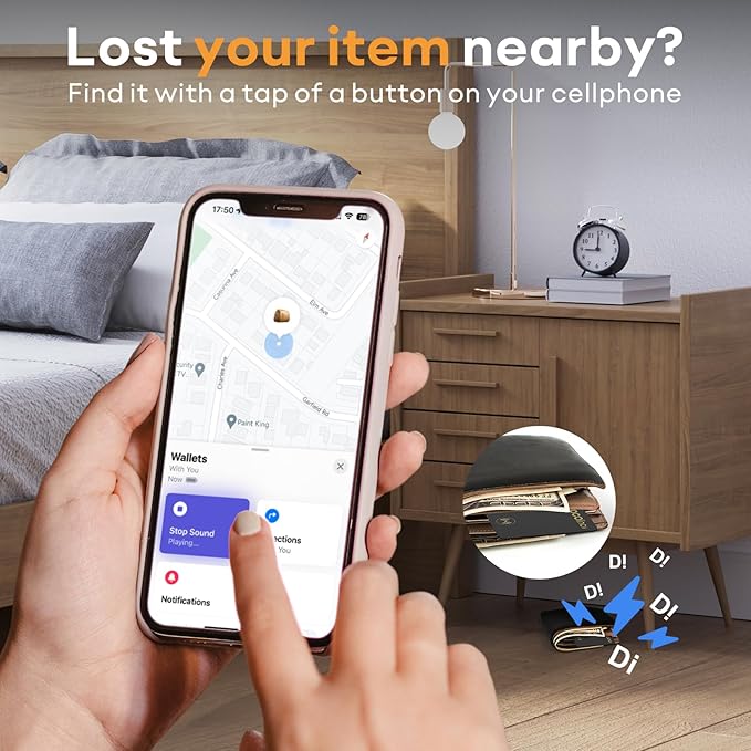 [Apple MFi Certified] VOCOlinc Air Tag Card Wallet Tracker 1.6mm 2 Pack, Smart Item Finder Work with Apple Find My APP (iOS Only, Android not Supported), Locator for Luggage, Suitcase, Bags, Backpack.