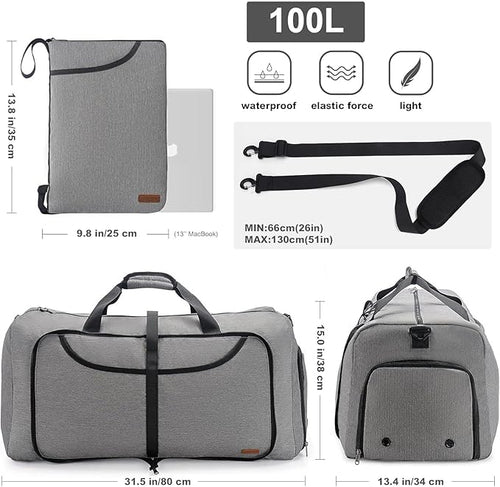 100L Duffle Bag for Travel, Large Foldable Waterproof Travel Duffel Bags Weekender Overnight Bag for Men and Women with Shoe Compartment