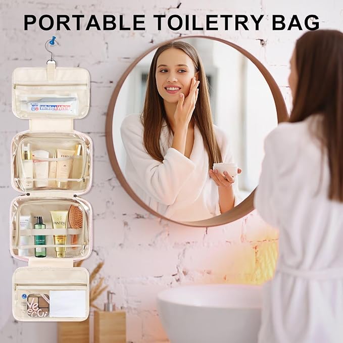 TOPEAST Hanging Toiletry Bag for Women - Travel Toiletry Bag Makeup Bag, Portable Toiletries Cosmetic Bag, Airplane Travel Essentials - Letter T, Purple