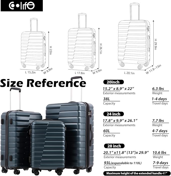 Coolife Medium Luggage Hardside Carry On with Spinner Wheels TSA Lock Telescopic Handle 24inch-Purple