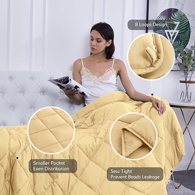 L'AGRATY Weighted Blanket - 48"x72" 15lbs Cooling Breathable Heavy Blanket with Glass Beads for Adult All-Season