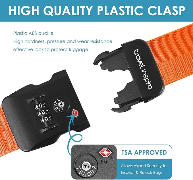 Travel Inspira Luggage Straps for Suitcases with TSA Lock, Protect Your Luggage Anti-Burst, High Visibility Color, Easy to Identify Luggage Adjustable Heavy Duty Belt for 20-32 Inch Suitcases