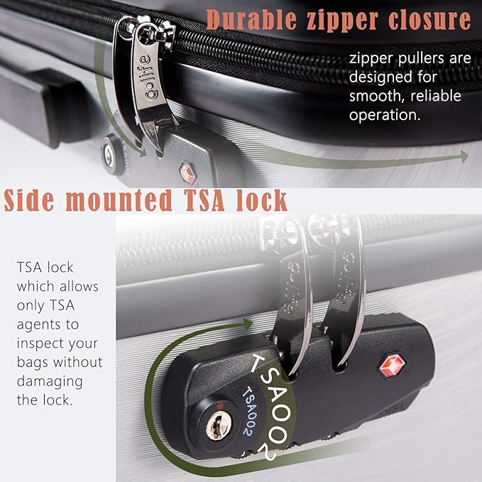 Coolife Luggage Suitcase PC+ABS with TSA Lock Spinner Carry on Hardshell Lightweight 20in 24in 28in(white, M(24IN))